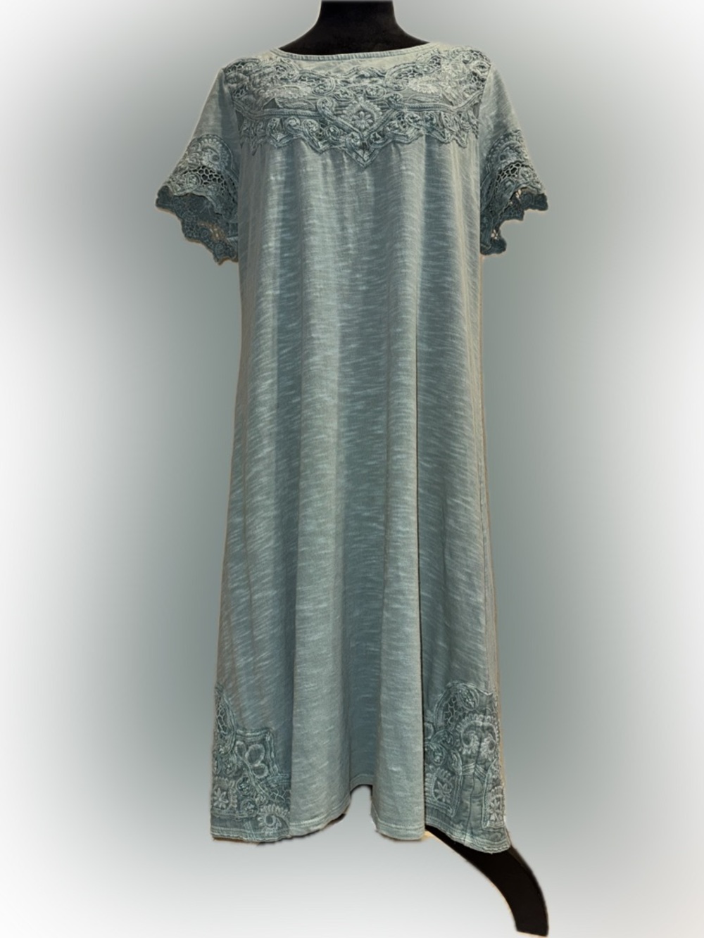 Soft Surroundings Sage Green Embroidered Dress Large